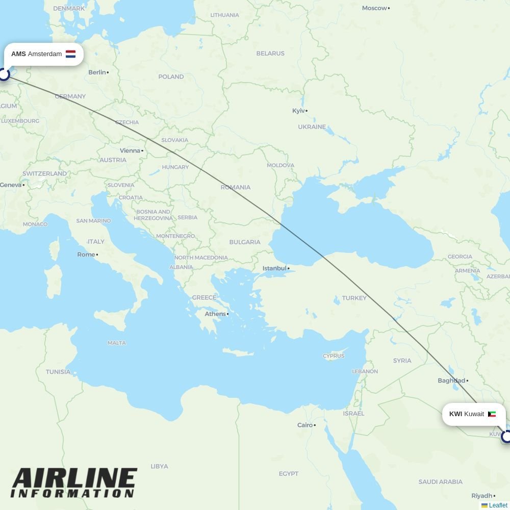 Kuwait Airways routes from AMS