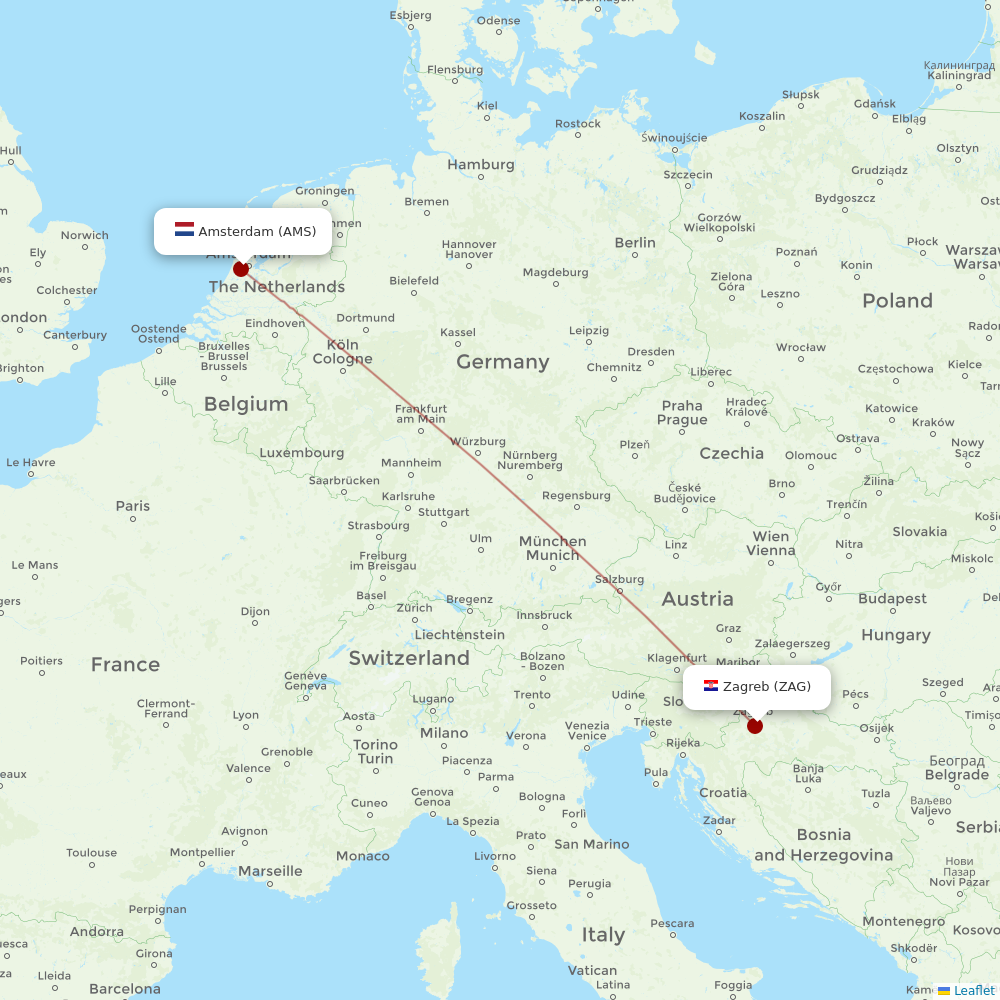 Croatia Airlines at AMS route map