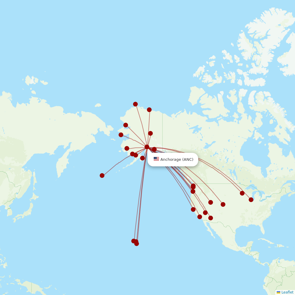 Alaska Airlines at ANC route map