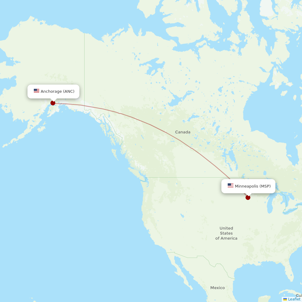 Sun Country Airlines at ANC route map