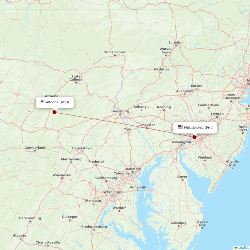 Contour Aviation at AOO route map