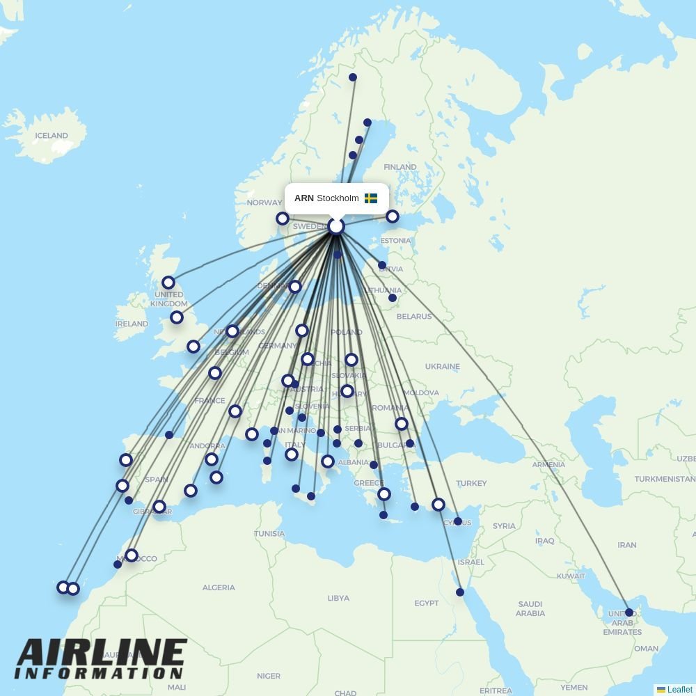 Norwegian Air Sweden routes from ARN