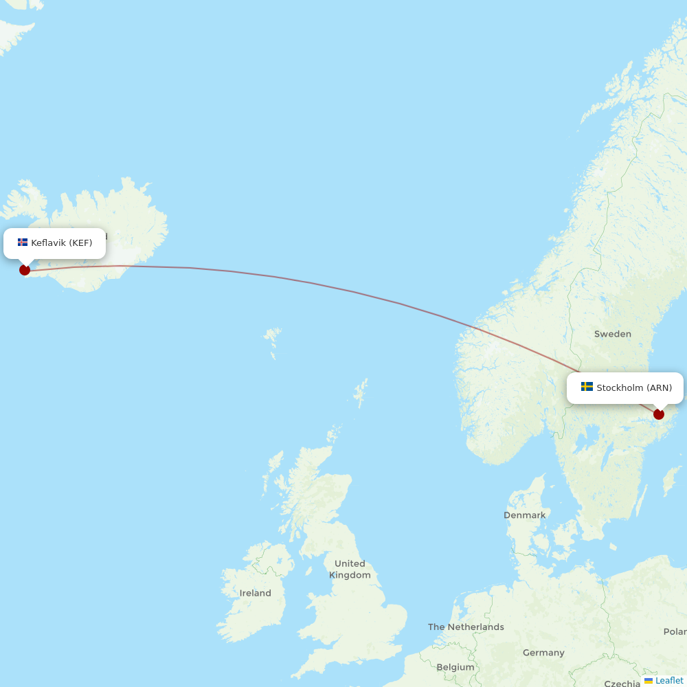 Icelandair at ARN route map