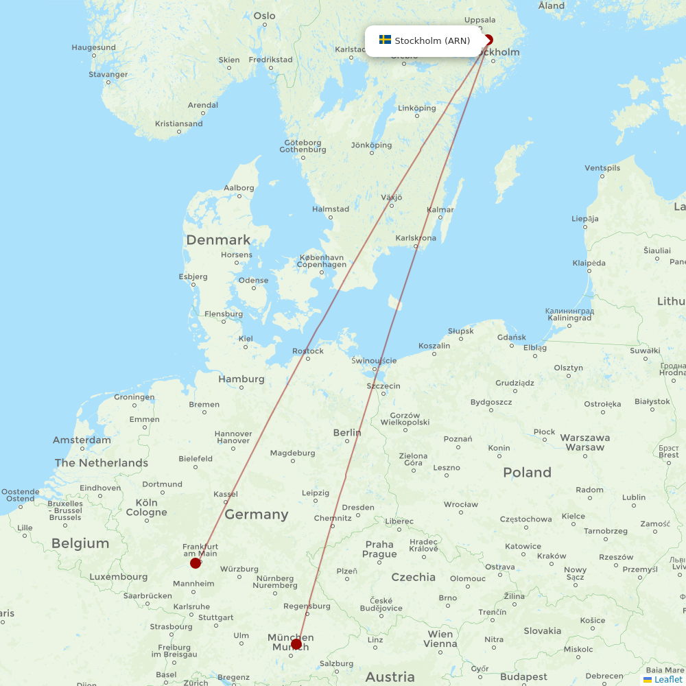 Lufthansa at ARN route map