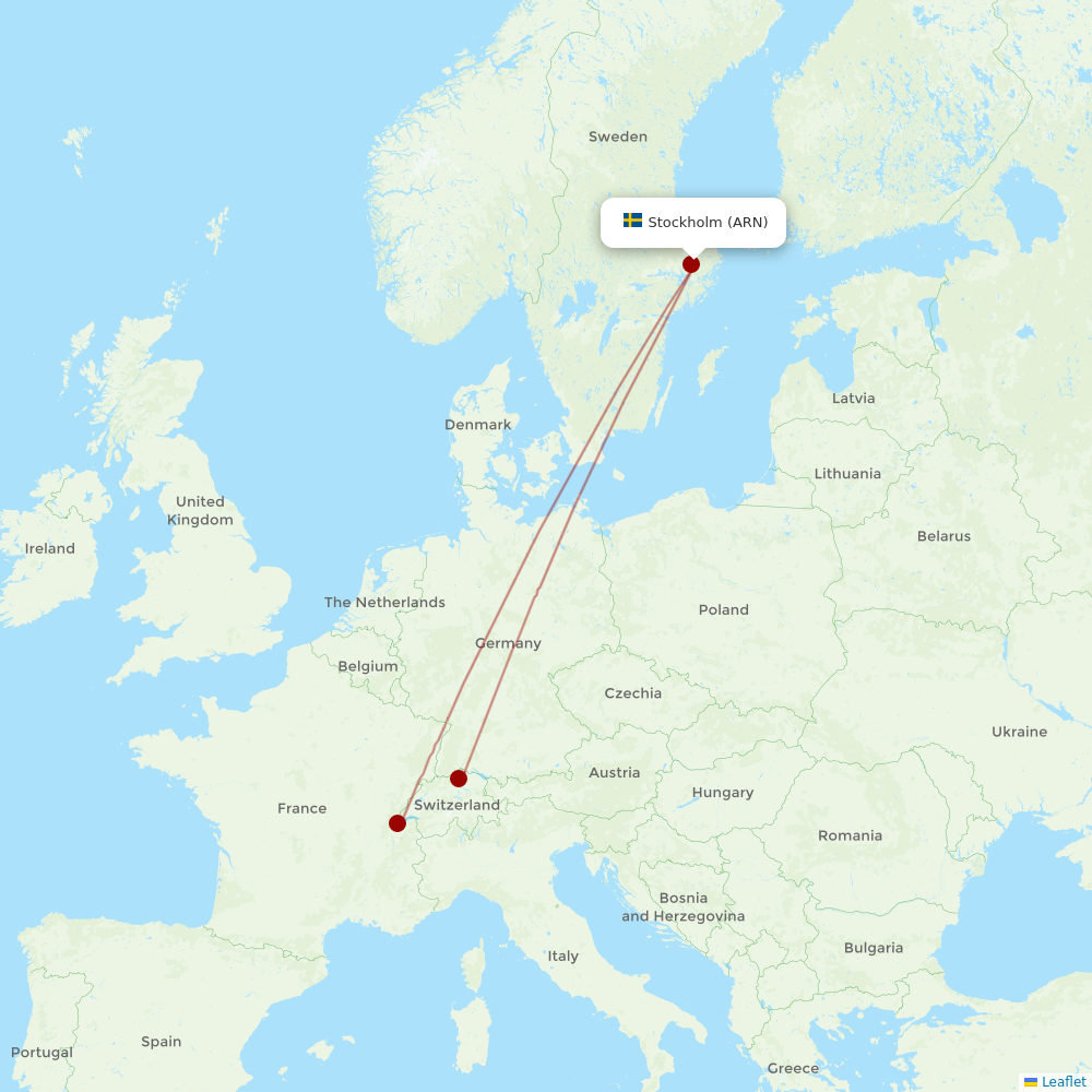 SWISS at ARN route map