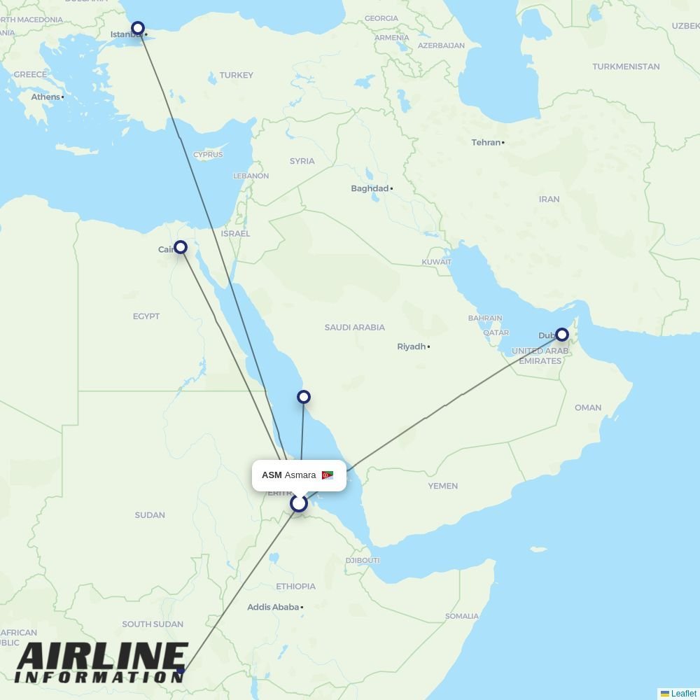 Turkish Airlines routes from ASM