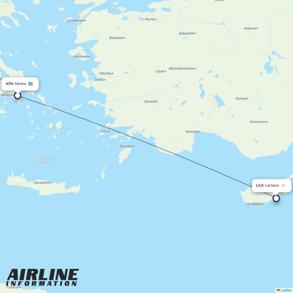 Cyprus Airways routes from ATH