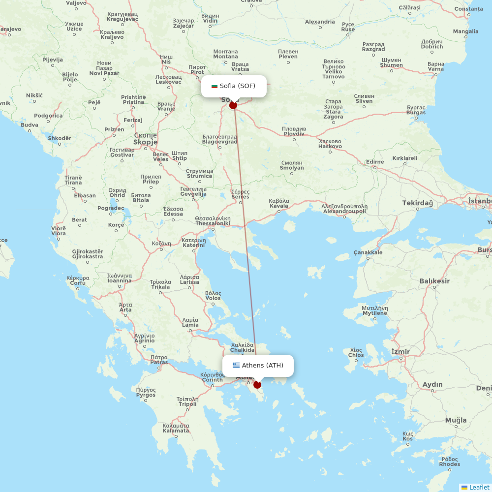 Bulgaria Air at ATH route map