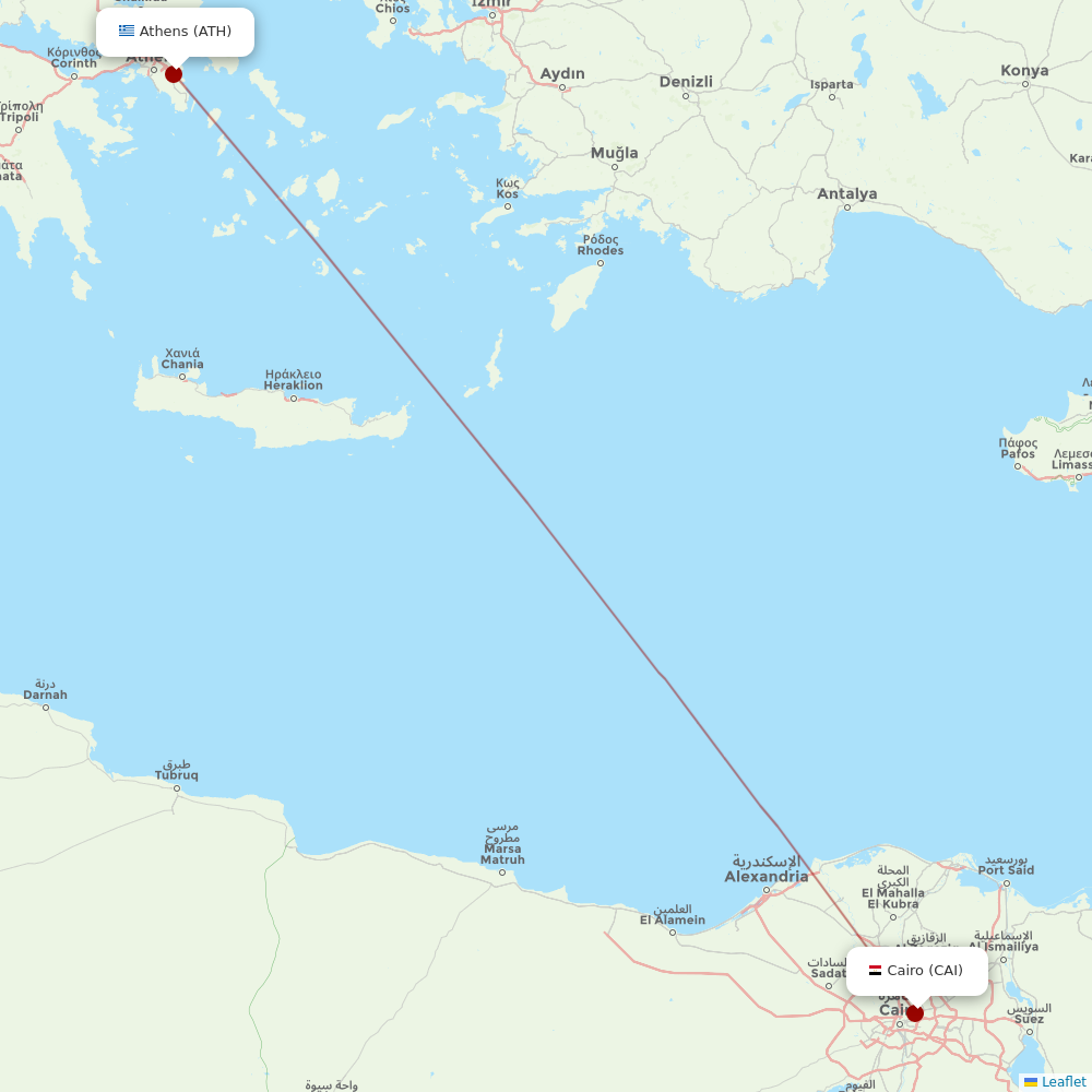 EgyptAir at ATH route map