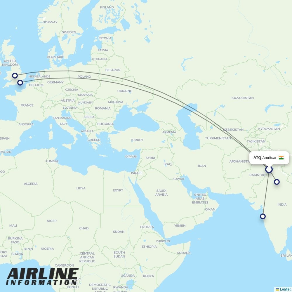 Air India routes from ATQ