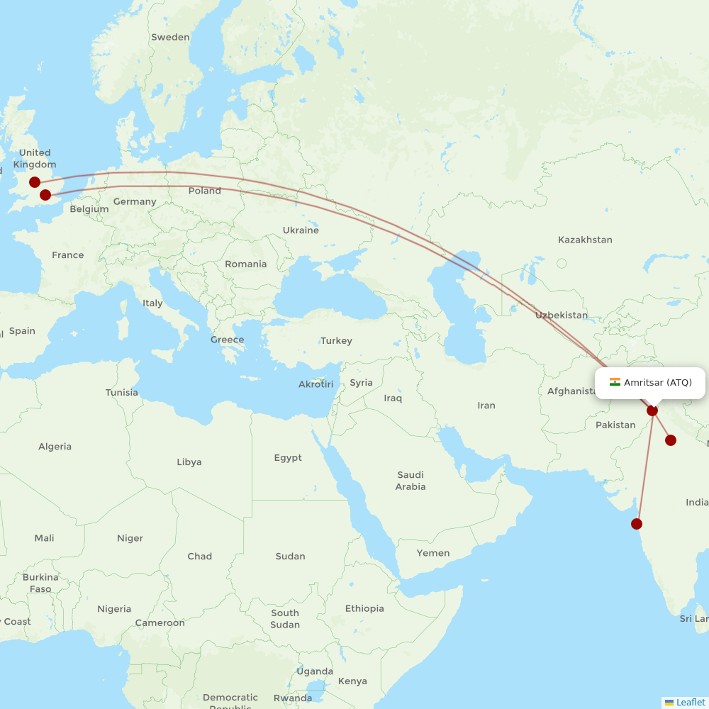 Air India at ATQ route map