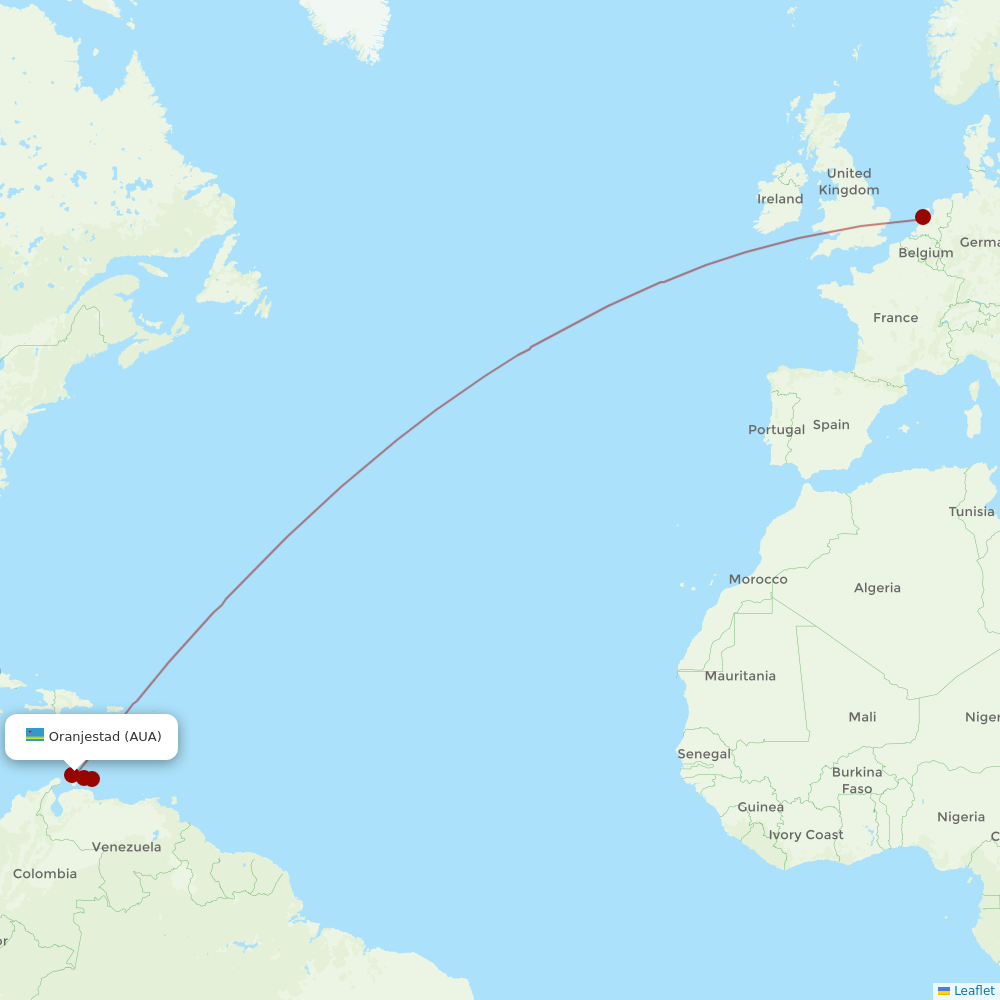 TUIfly Netherlands at AUA route map