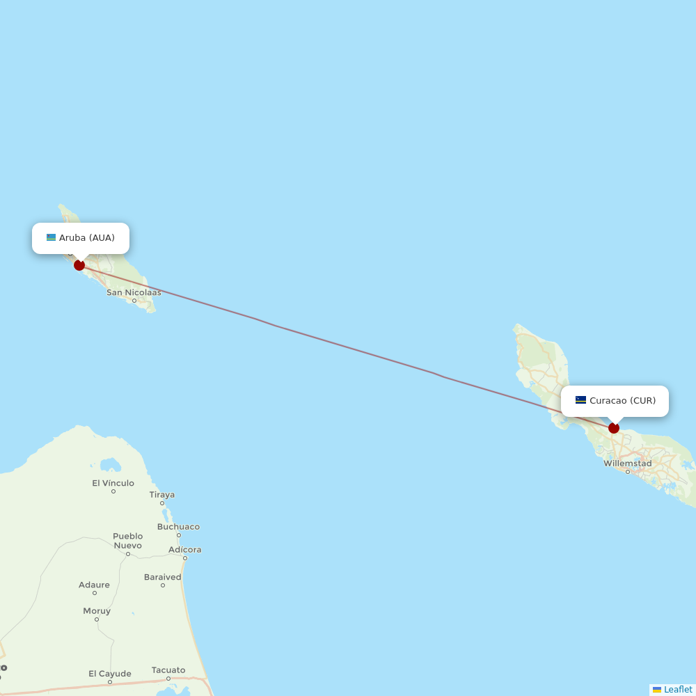 Winair at AUA route map