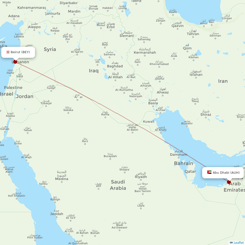 Middle East Airlines at AUH route map