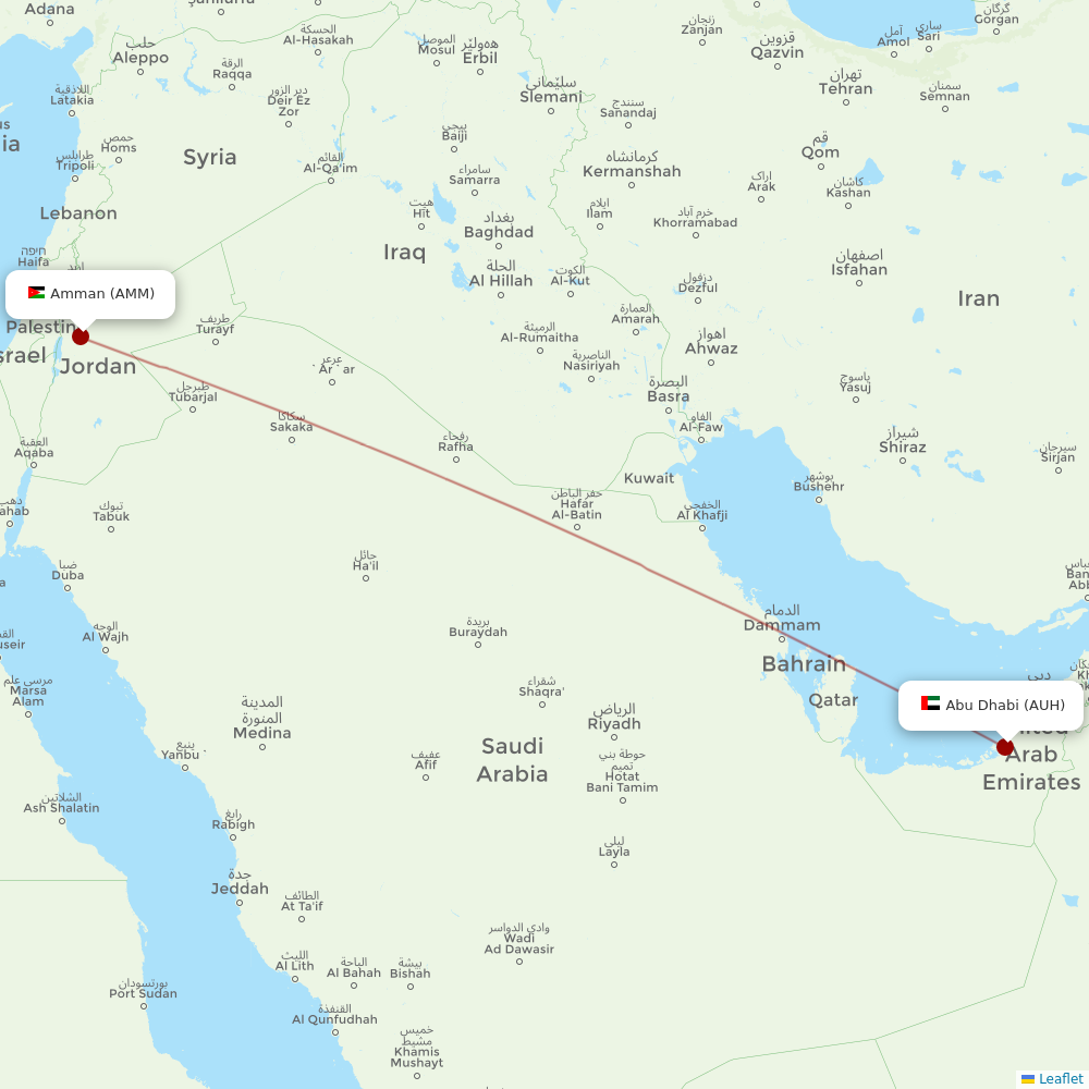 Royal Jordanian at AUH route map
