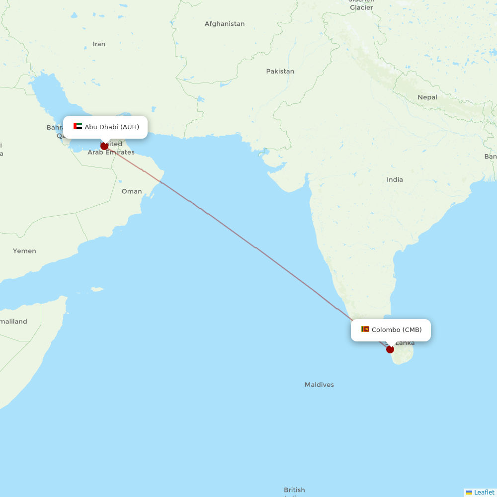 SriLankan Airlines at AUH route map