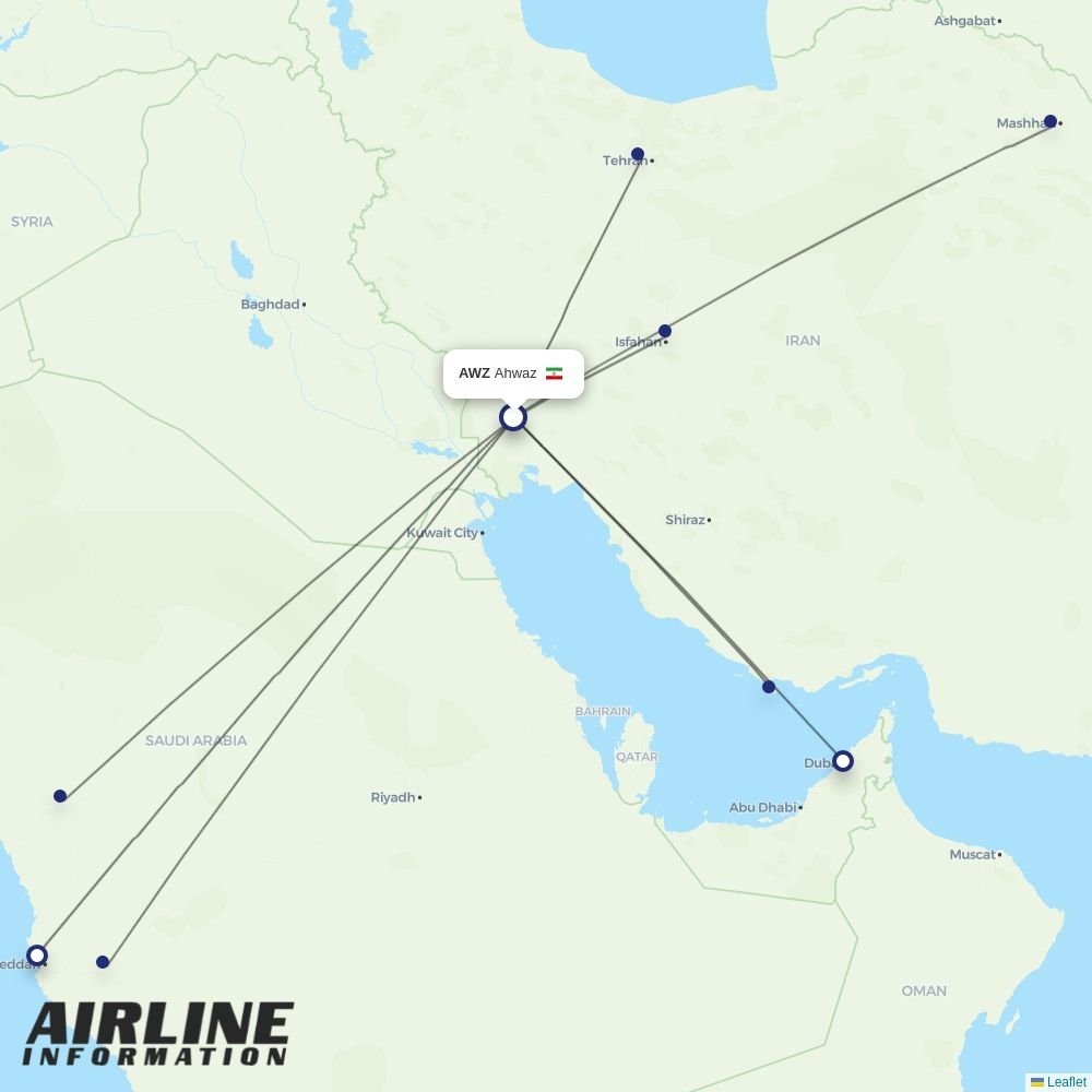 Iran Air routes from AWZ