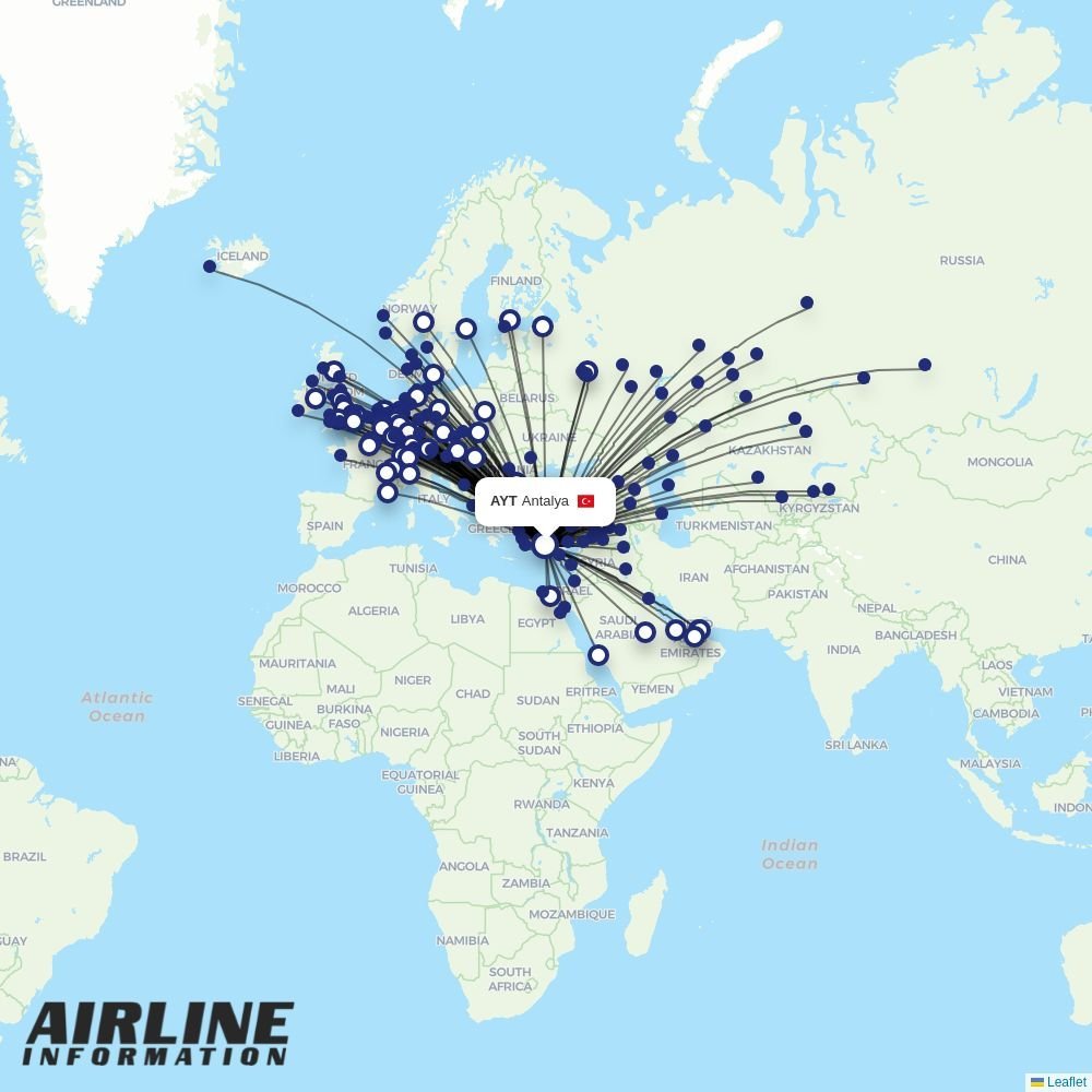 Kinda Airlines routes from AYT
