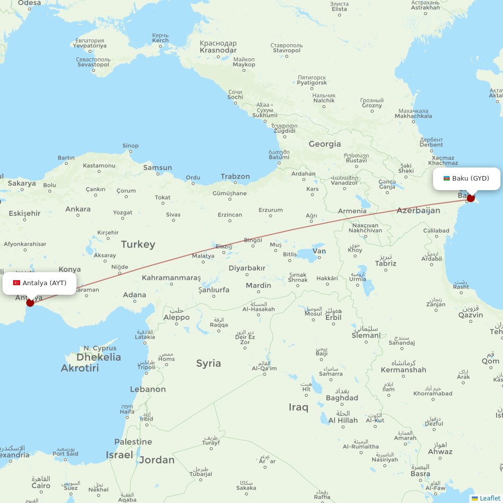 AZAL Azerbaijan Airlines at AYT route map