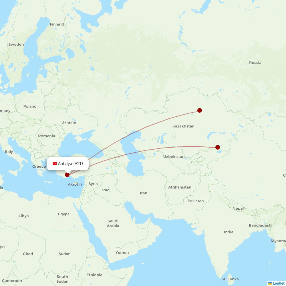 Air Astana at AYT route map