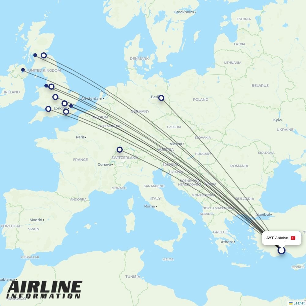 easyJet routes from AYT