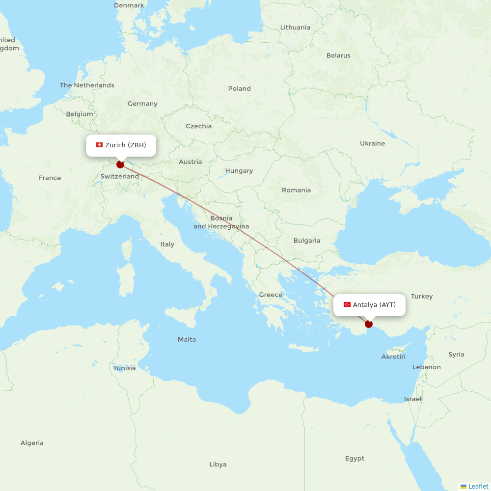 Edelweiss Air at AYT route map