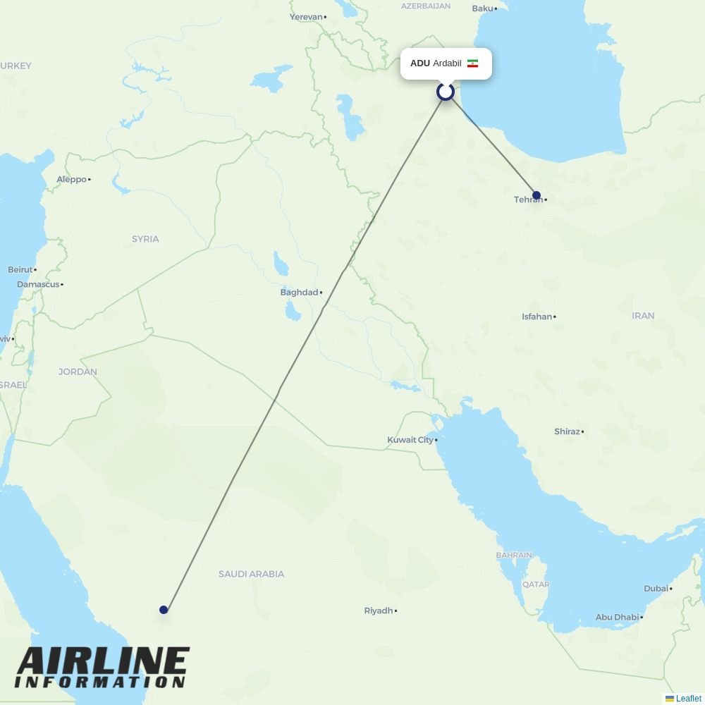 Iran Aseman Airlines routes from AZD