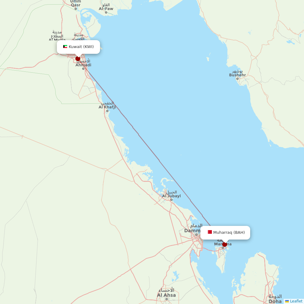 Jazeera Airways at BAH route map