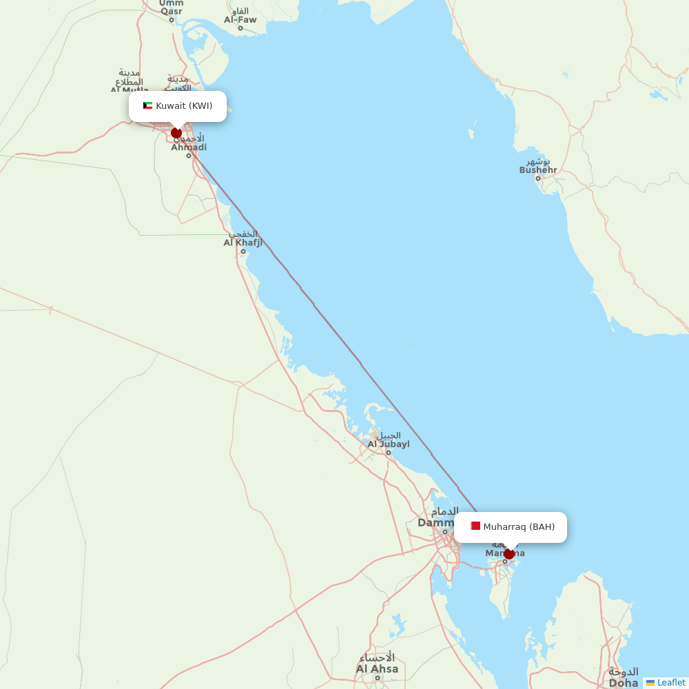 Kuwait Airways at BAH route map