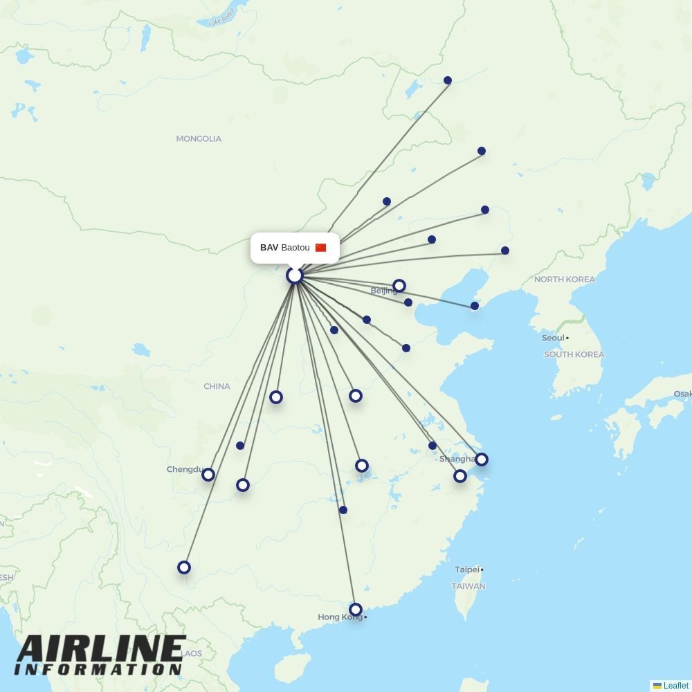 Tianjin Airlines routes from BAV