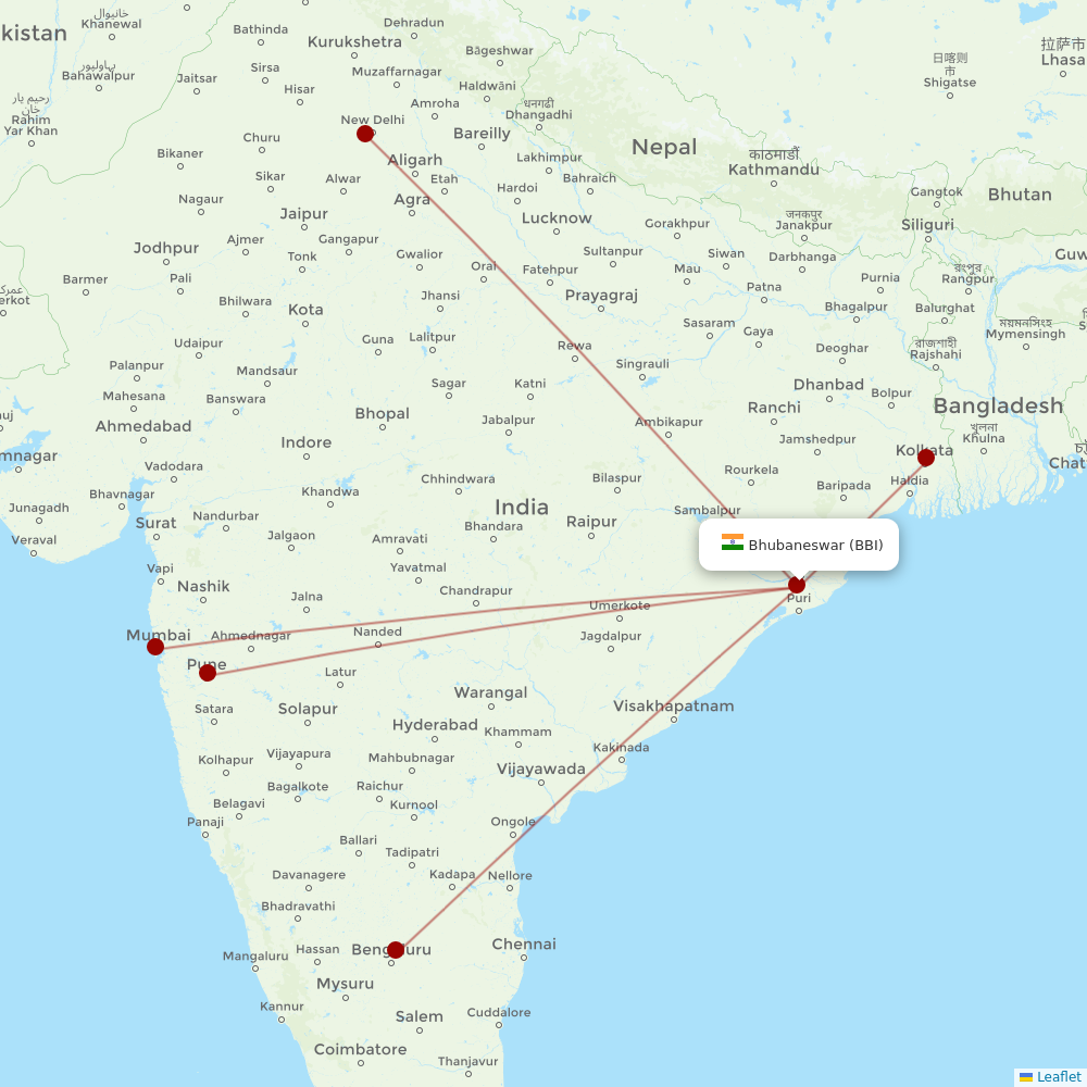AirAsia India at BBI route map