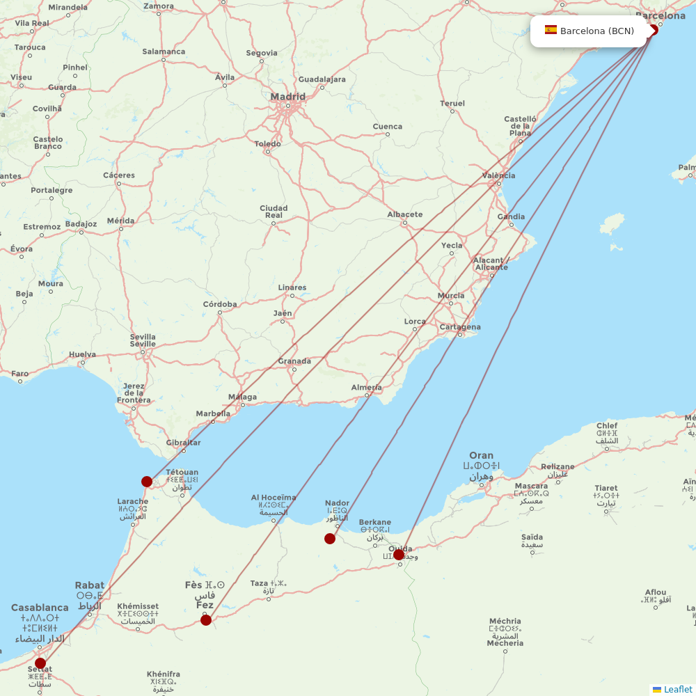 Air Arabia Maroc at BCN route map