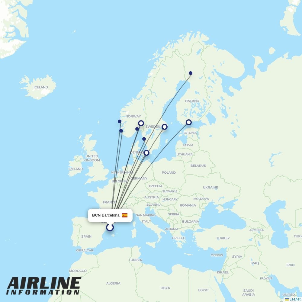 Norwegian Air Sweden routes from BCN