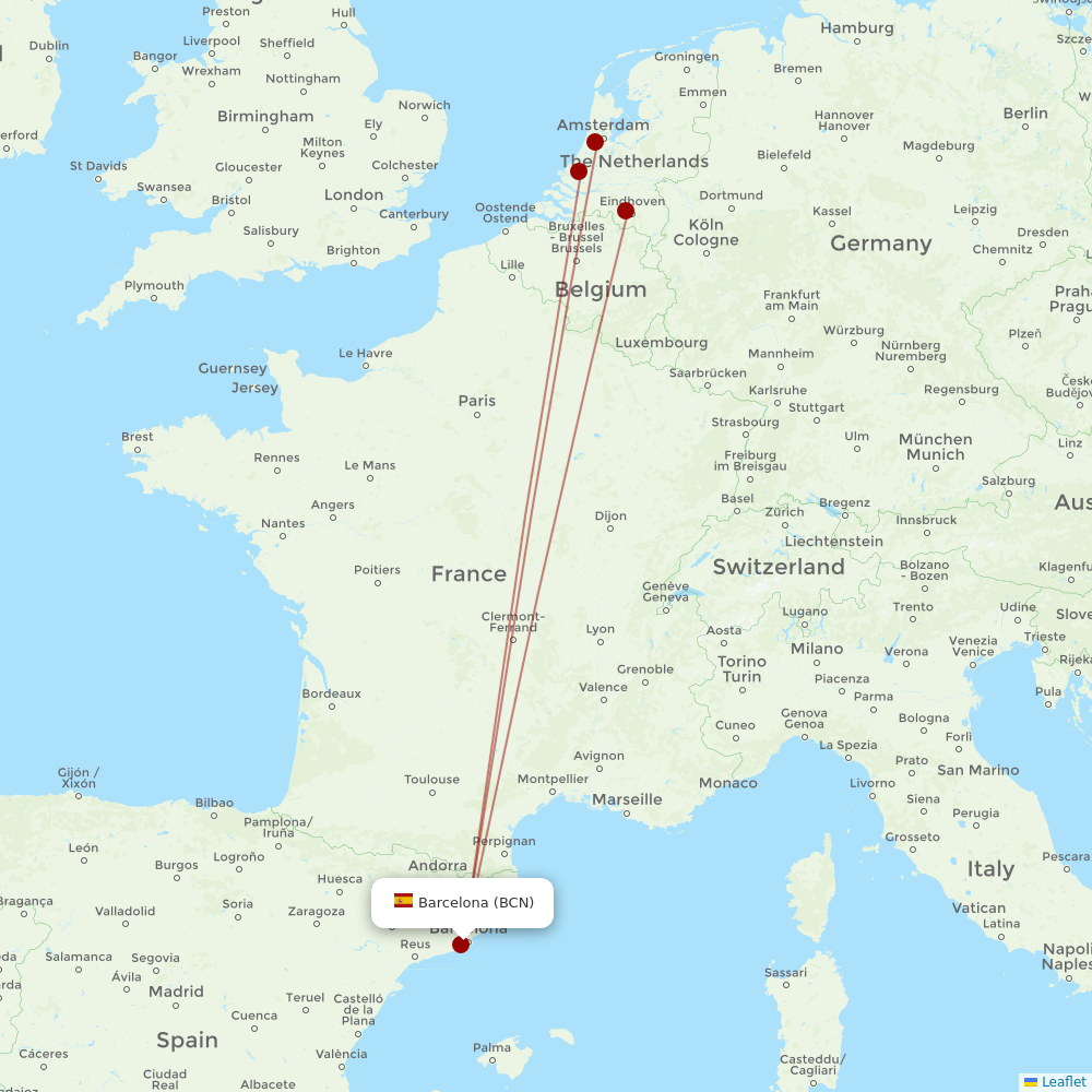 Transavia at BCN route map