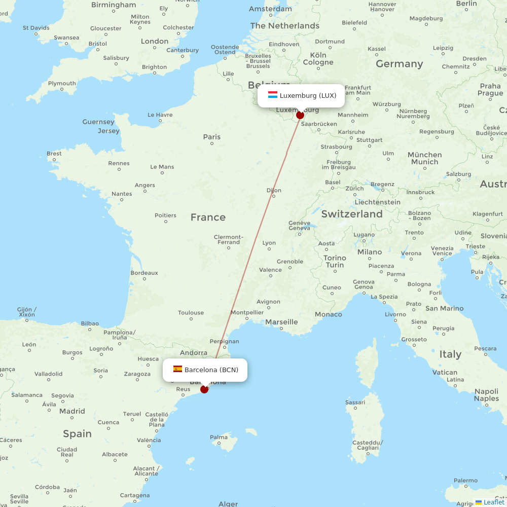 Luxair at BCN route map