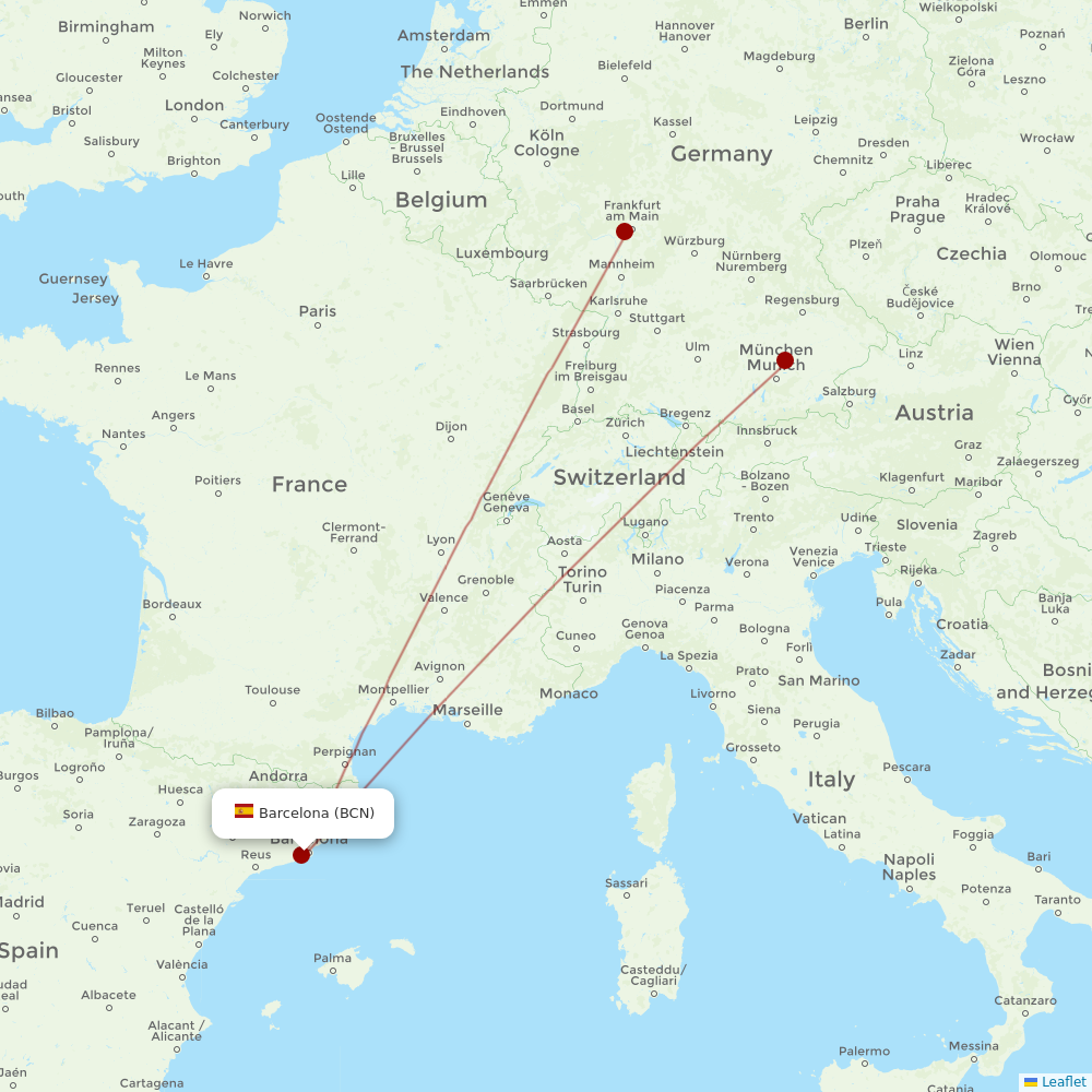 Lufthansa at BCN route map