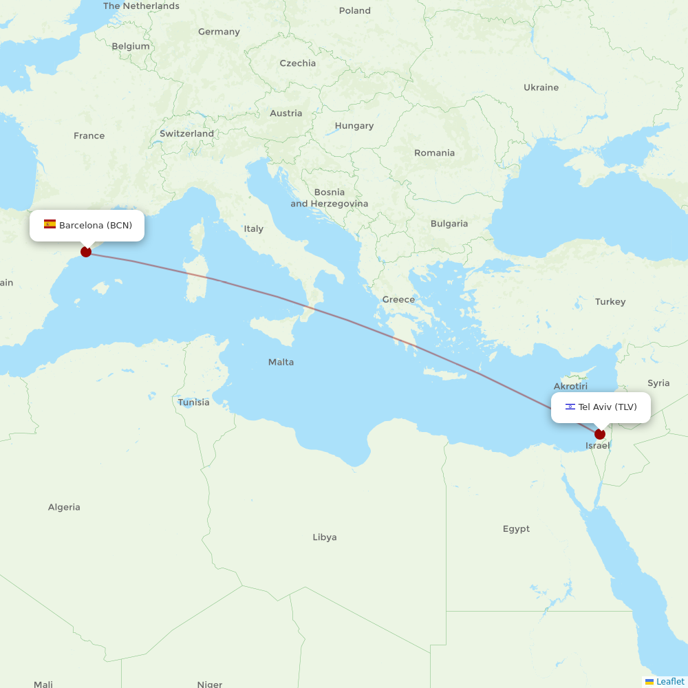 El Al at BCN route map