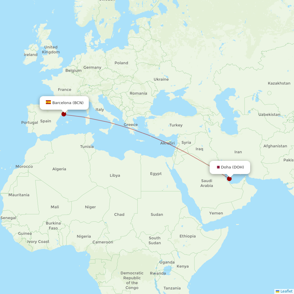 Qatar Airways at BCN route map