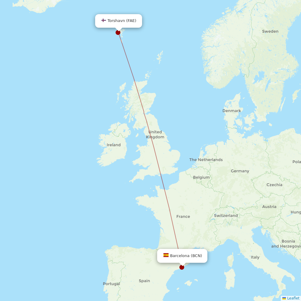 Atlantic Airways at BCN route map