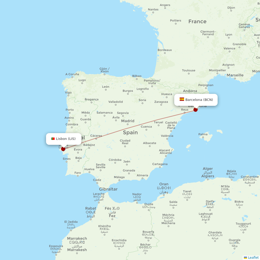 TAP Portugal at BCN route map