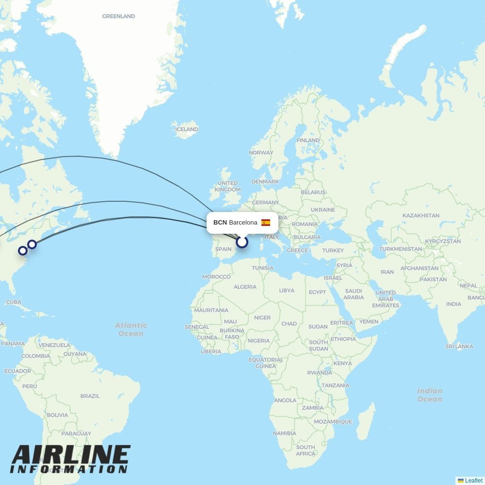 United routes from BCN