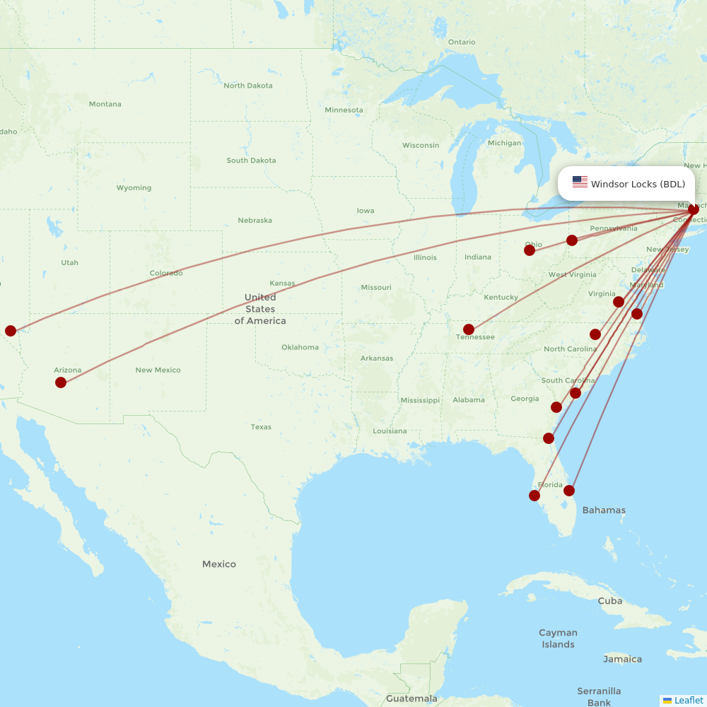 Breeze Airways at BDL route map