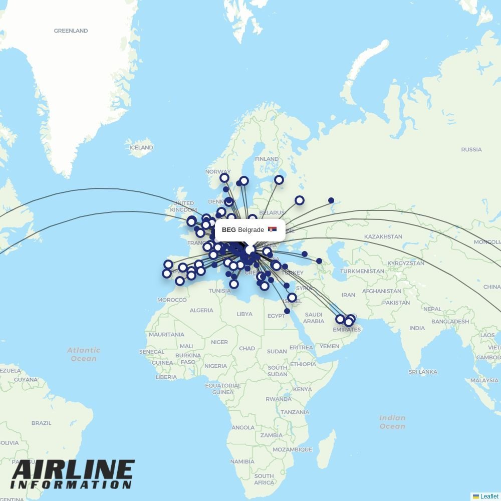 Air Serbia routes from BEG