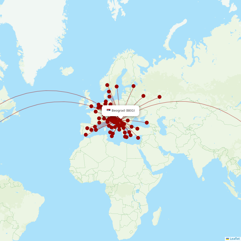 Air Serbia at BEG route map