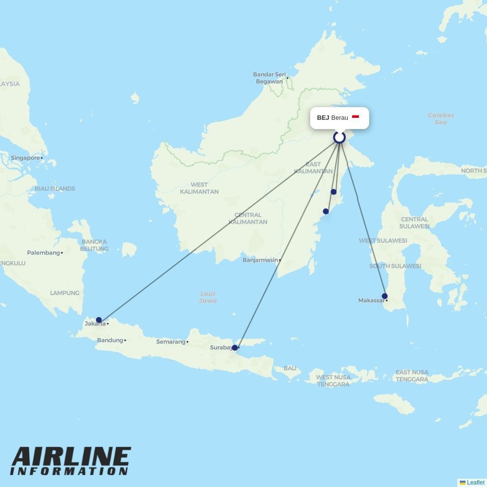 Batik Air routes from BEJ