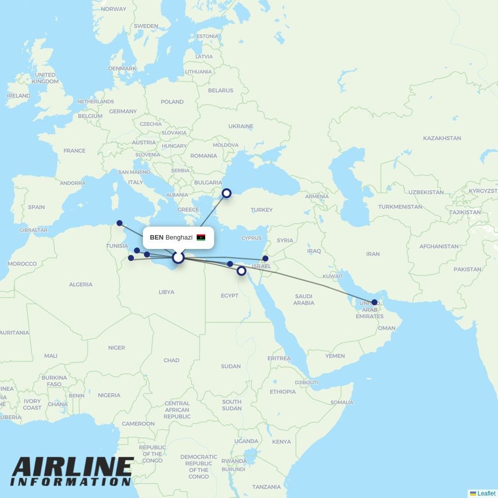 Medsky Airways routes from BEN