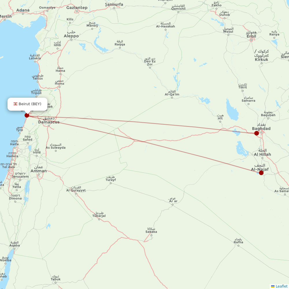 Fly Baghdad at BEY route map