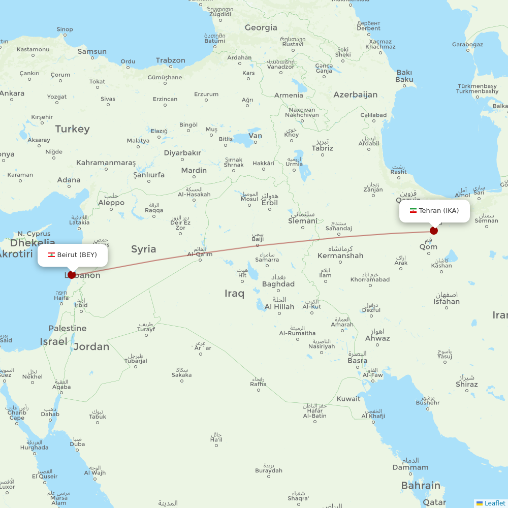 Iran Air at BEY route map