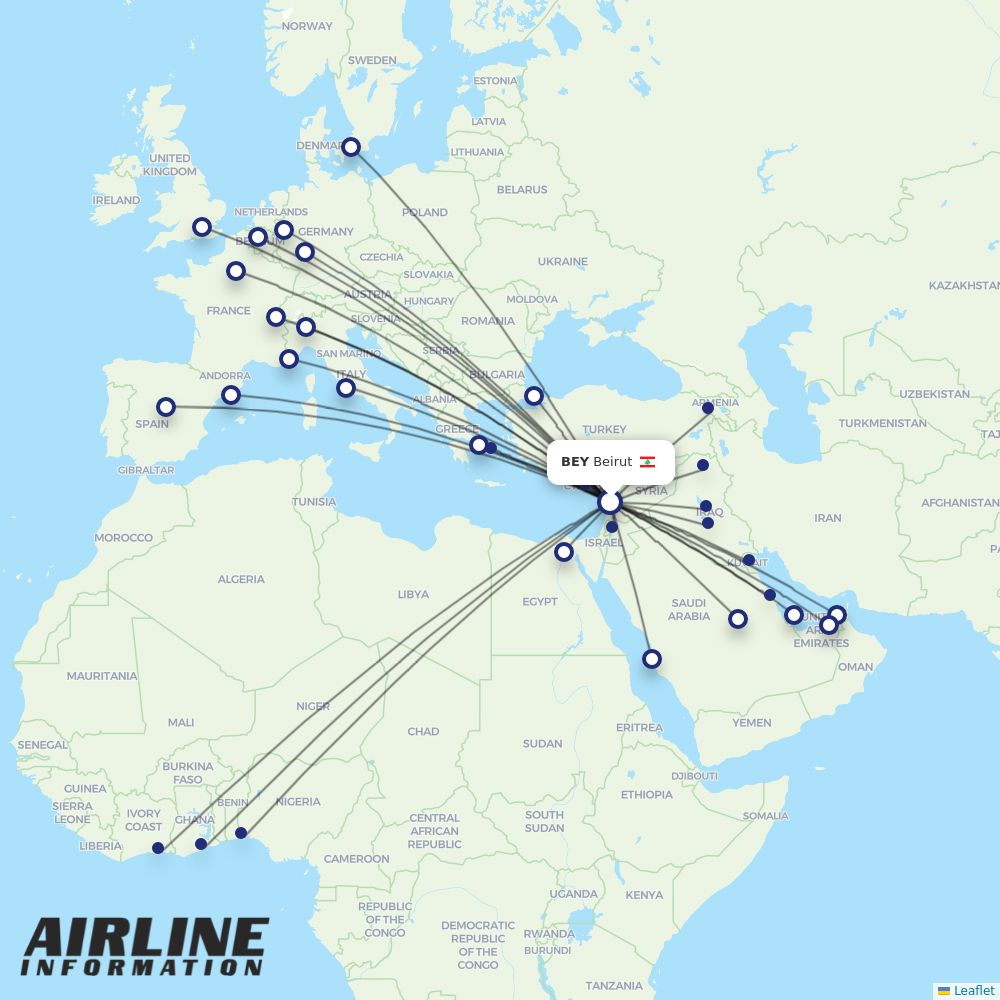 Middle East Airlines routes from BEY