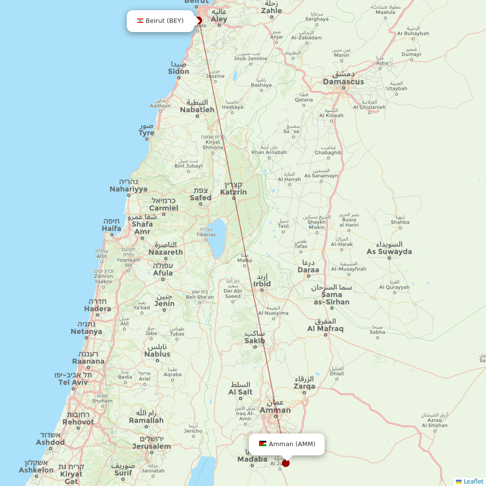 Royal Jordanian at BEY route map